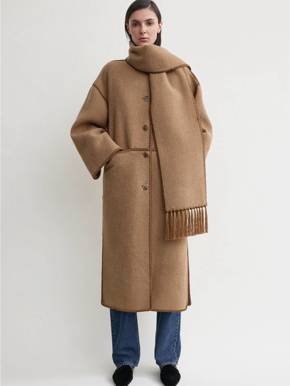 Toteme Embroidered scarf coat camel